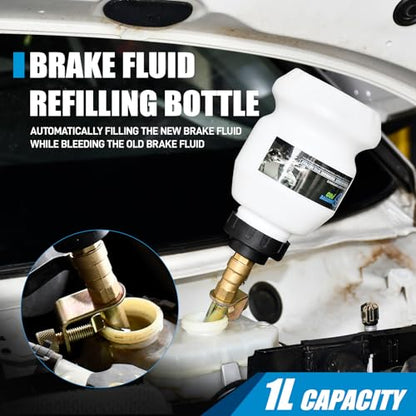 SMOTIVEPRO 1L Brake Fluid Refilling Bottle with Swivel Clamp and Switch Valve for Automotive Brake Flushing, Bleeding, and Master Cylinder Brake Fluid Refilling - size: 1Lbrake Refilling Bottle