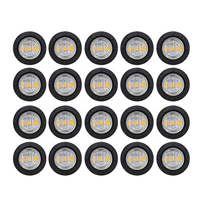 TMH (Pack of 20 3/4 Inch Mount Clear Lens Amber LED Clearance Bullet Marker lights, Side LED marker lights for trailer Truck RV Car Bus Van - color: Clear/Amber