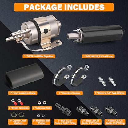 Yinlowa 255LPH Inline Fuel Pump Kit, Replaces GSL392, 58 PSI LS Swap - size: 58PSI Fuel Filter+GSL392 Pump