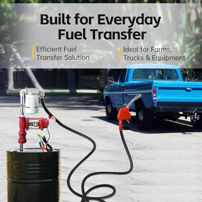 FMCNMech 12V Fuel Transfer Pump Kit, 15 GPM with Auto Shut-Off Nozzle - color: 15 GPM Gas & Diesel Pump
