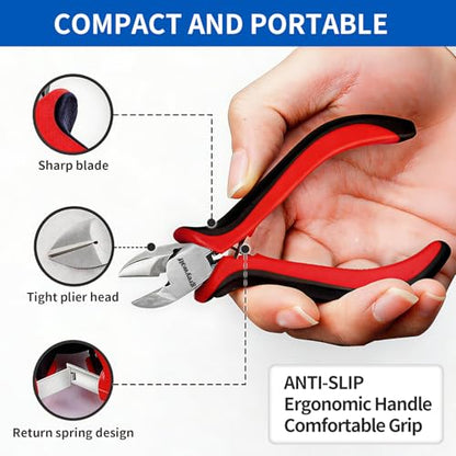 5 pcs mini pliers set, small pliers set includes pointed nose, long nose, oblique nose, flat nose and wire cutters with storage bag, suitable for electronic repair and jewelry, DIY tools