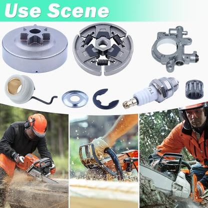 3/8" 7T Sprocket Clutch Drum Oil Pump Kit for Stihl MS290 MS310 MS390 Chainsaw, Clutch Drum with Oil Pump Worm Gear Spark Plug Replacement Parts 1125 160 2002, 1125 640 2000, 1127 160 2051