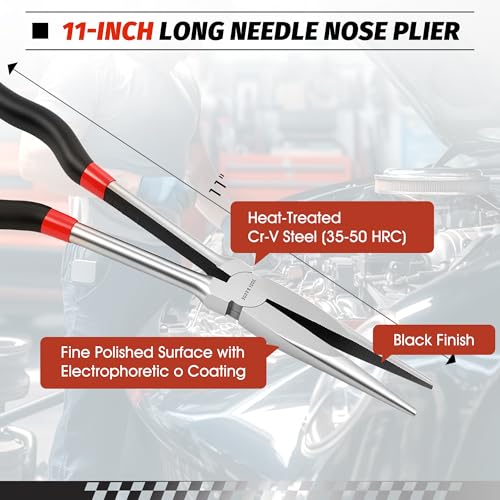 TOOLEAGUE 11" Extra Long Needle Nose Plier, Non-Slip Grip, Straight Long Nose Plier for Home Repairing,Jewelry Making and Mechanics - size: 1pc,11"Straight Long Nose Plier