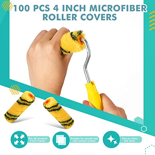 Leumoi 100 Pcs 4 Inch Microfiber Paint Roller Covers, Black Yellow - color: Black Yellow