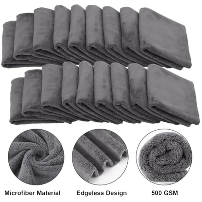 Shimeyao 30 Pcs 16 x 24 Inch Microfiber Car Towels, 500 GSM Edgeless Plush - color: Gray, size: 16 x 24 Inch