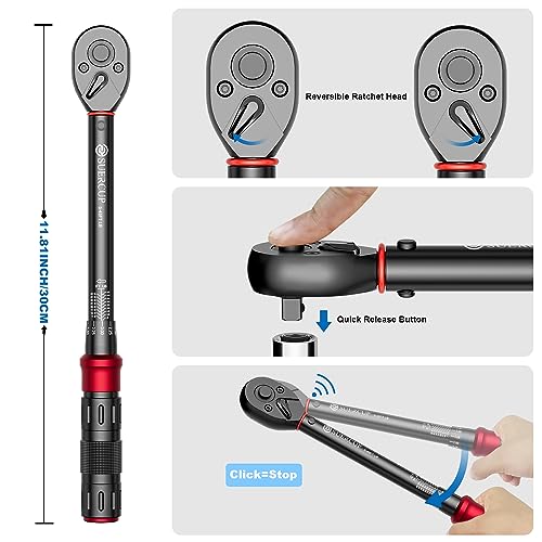 SUERCUP 3/8-Inch Drive Click Torque Wrench - 5-45 Ft-Lb/6.8-61Nm, Dual-Direction Adjustable 72 Tooth Click Torque Wrench for Bike, Motorcycle and Car Repair (Pack of 2) - size: 3/8" 5-45 Ft.Lb/6.8-61 N.m (Pack of 2)