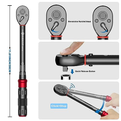SUERCUP 3/8-Inch Drive Click Torque Wrench - 5-45 Ft-Lb/6.8-61Nm, Dual-Direction Adjustable 72 Tooth Click Torque Wrench for Bike, Motorcycle and Car Repair (Pack of 2) - size: 3/8" 5-45 Ft.Lb/6.8-61 N.m (Pack of 2)