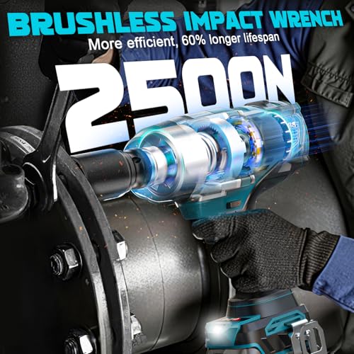 DIYtoolifz 3/4" Cordless Impact Wrench Compatible with Makita 18V Battery: 1850FT-LBS(2500N.m) High Torque Impact Driver, Auto-Stop Reverse, 4-Speed Heavy Duty Impact for Car/Truck/Mower(Bare Tool) - size: 3/4 inch, style: Compatible with Makita 18V Batte