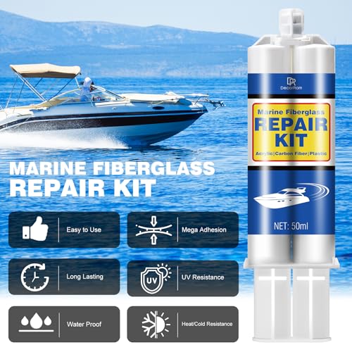 Marine Fiberglass Repair Kit - 3.4oz White Gel Coat & Gelcoat Repair Kit for Boats, Fiberglass Repair Epoxy Filler, Fast Repair for Scratches, Cracks, Holes, Fiber Glass Patch Kit for Acrylic