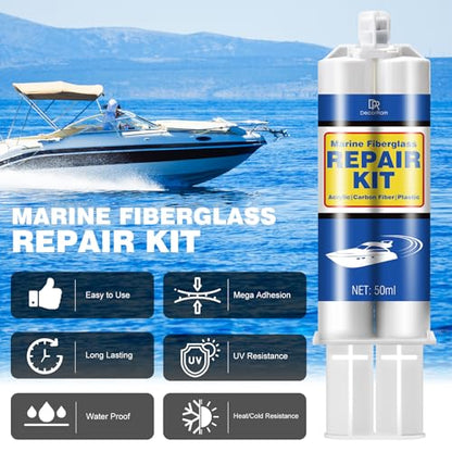 Marine Fiberglass Repair Kit - 3.4oz White Gel Coat & Gelcoat Repair Kit for Boats, Fiberglass Repair Epoxy Filler, Fast Repair for Scratches, Cracks, Holes, Fiber Glass Patch Kit for Acrylic