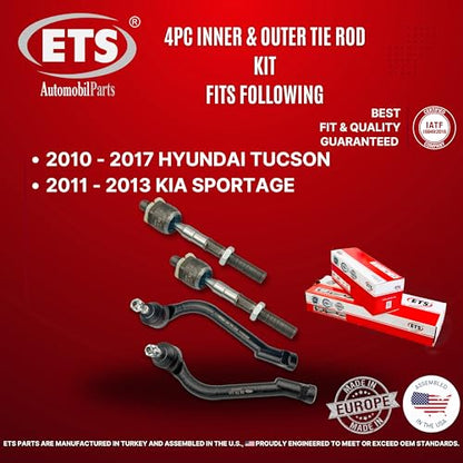 ETS 4Pc Inner Outer Tie Rod End Kit ES800717, ES800718, EV800964 Fits 2010-2017 Hyundai Tucson/fits 2011-2013 Kia Sportage - Made in Türkiye