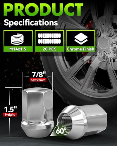 20PCS M14x1.5 Lug Nuts Chrome Replacement for 2012-2018 Ram 1500 - size: 20pcs（14x1.5 CH）