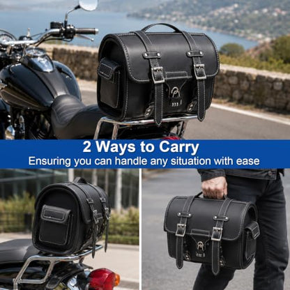 Fully Upgraded Motorcycle Bag,thickened PU leather,With Anti-Theft Buckle & Password Lock Tail Bag,Dual Independent Side Pockets,Multi-Purpose Motorcycle Tool Bag/Saddle Bags,Universal Black