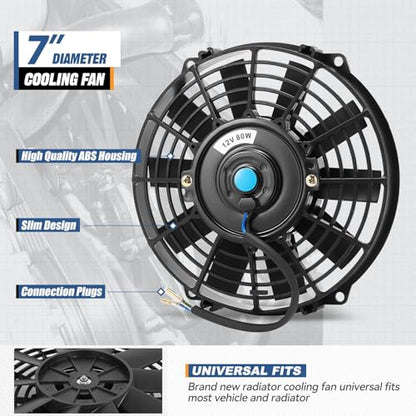 Auto Dynasty 7 inch Universal 12V Electric Radiator Cooling Fan Kit, Black - color: Black, size: 7 Inch Diameter