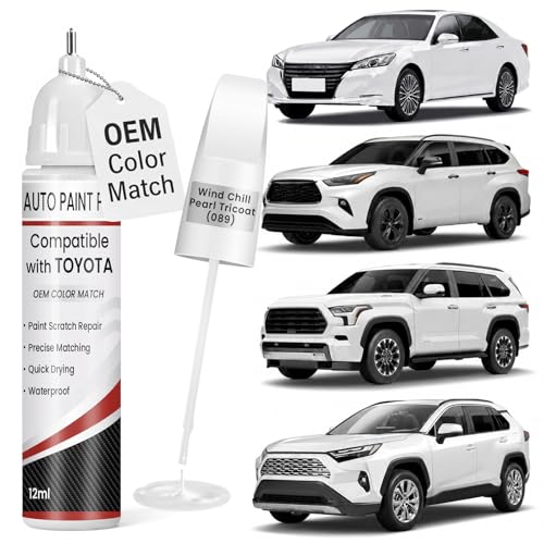 Chill Pearl Tricoat(089) Touch Up Paint for Toyota, 0.4 fl oz OEM Color Match Professional Grade Car Paint Scratch Remover for Avalon/RAV4/Camry/Corolla/Highlander/Prius/Sequoia/Sienna/Tacoma - color: Chill Pearl Tricoat