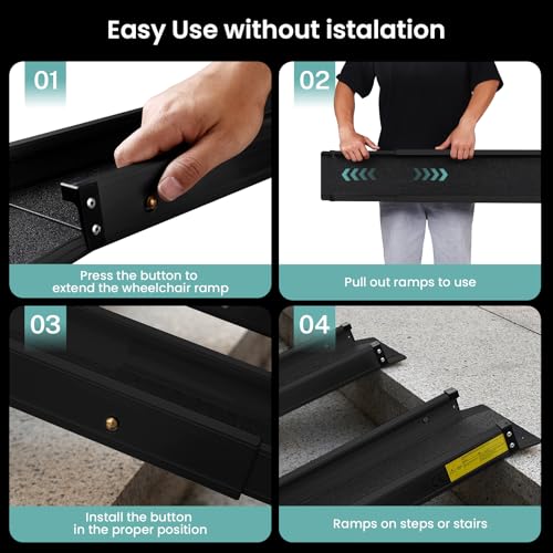 Wheelchair ramp 6FT, Lightweight, Retractable and Portable, can be Used for Wheelchair ramps, Comes with a Handbag-Black - size: 6FT