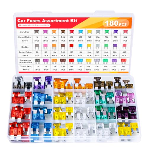 180 PCS Car Fuses Assortment Kit, Micro + Mini + Standard Blade Fuses Automotive Kit (2A 3A 5A 7.5A 10A 15A 20A 25A 30A 35A 40A) + Puller Replacement for Car Truck Boat RV Motorcycle Camper - size: 180 PCS Micro & Mini & Standard