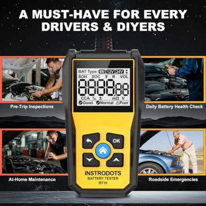 Car Battery Tester, 6V 12V 24V Automotive Battery Analyzer, 100-2000 CCA