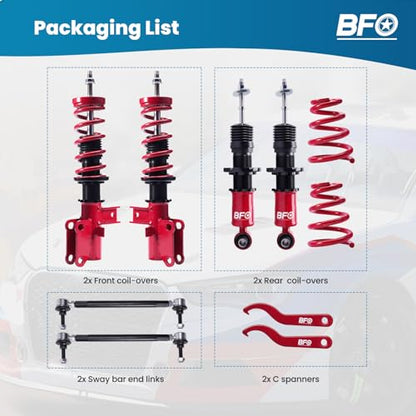 BFO Coilovers for TChevy Camaro All Models 2010-2015, Height Adjustable Coilovers Suspension Kit, Preset Damping Shock Absorber Struts, Lowering Kit Red