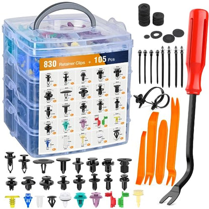 GOOACC 935Pcs Car Push Retainer Clips & Auto Fasteners Assortment - color: 830Pcs Clips + Remover