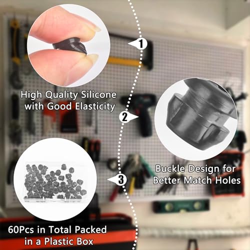 AccEncyc Pegboard Hook Locks 60Pcs Pegboard Locks for Stopping Hooks from Falling Off Pegboard Hooks Accessories Fits for 1/4"-9/32" Hole & 1/8"-5/32" Hook Diameter - size: 60Pcs