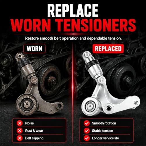 Belt Tensioner Assembly with Pulley, Compatible with 2007-2011 Honda Civic 1.8L L4 Gas & CNG, Replaces OE# 31170-RWK-025, 31170RWK005, 31170RWK015 - size: 31170-RWK-025