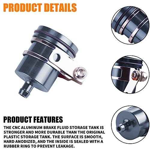 Universal Motorcycle Aluminum Brake Fluid Reservoir Oil Cup Fit For Yamaha Kawasaki Honda Suzuki BMW and more (Grey) - color: gray
