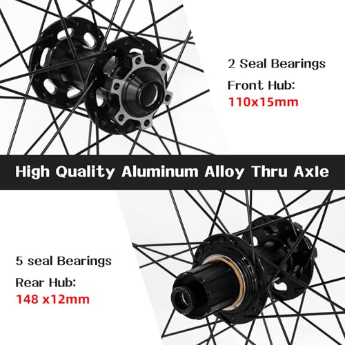 27.5"/29" Thru Axle Boost Mountain Bike Wheelset, Ultralight Aluminum Alloy Rim 32H Bike Wheels, Front 15 * 110mm Rear 12 * 148mm Disc Brake MTB WheelSet, Fit 8/9/10/11 Speed Cassette - size: 27.5" Front+Rear Wheels