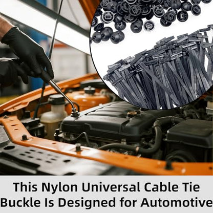 200pcs Nylon Universal Cable Tie Buckle for Car Heavy Duty Auto Body Fasteners With Buckles Plastic Rivet Zip for Bumper Fender Liner & Door Panel One-Way Locking Includes Cutting Pliers