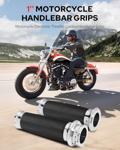 Benlari 1 Inch Motorcycle Hand Grips Handlebar Grips Cable Throttle Compatible for Harley Davidson Sportster Touring Dyna Softail Street Glide 883 1200 - color: Chrome