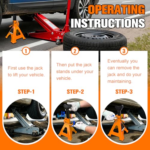 YATOINTO 6 Ton Jack Stands Heavy Duty 13,200 LBS Car Jack Stand for Trucks with Double Pin Locking & Extra Rubber Pads, 15.6"-23.4" Adjustable for Garage, Home, DIY, 1 Pair High Visibility Orange