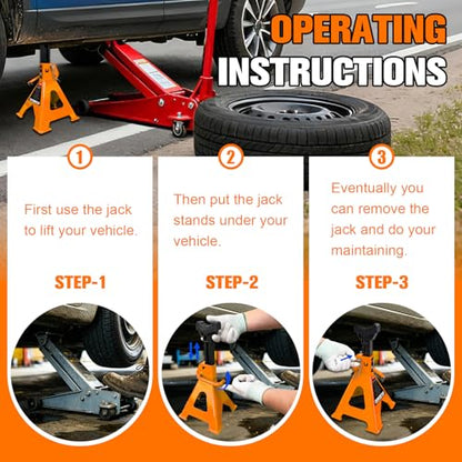 YATOINTO 6 Ton Jack Stands Heavy Duty 13,200 LBS Car Jack Stand for Trucks with Double Pin Locking & Extra Rubber Pads, 15.6"-23.4" Adjustable for Garage, Home, DIY, 1 Pair High Visibility Orange