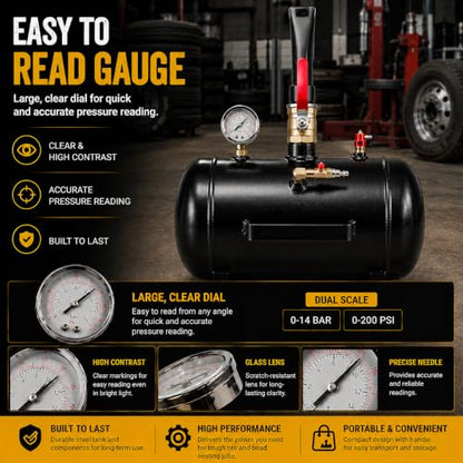 XtremepowerUS 5 Gallon Tire Bead Seater Blaster with Pressure Gauge, Air Tire Inflator Seating Tool for Tubeless Tires, Carbon Steel Air Tank for Car, Truck, Tractor, ATV & Heavy Equipment - size: 5.0 Gal/19L