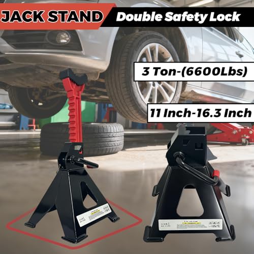 HENBOW Jack Stands,3 Ton(6600Lbs) Capacity Black, 1 Pair - color: Black
