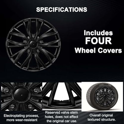 17-Inch Silver ABS Hubcaps with Steel Rings & Adjusters, Patented Design, Universal Fit, Set of 4 Wheel Covers (Glossy Black) - color: Glossy Black