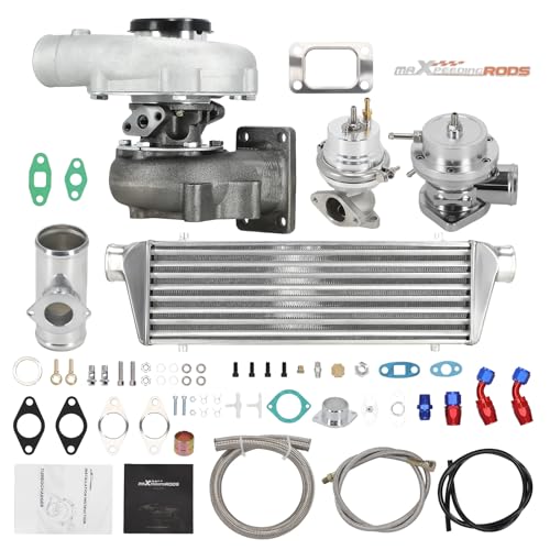 maXpeedingrods T04E T3 T4 Turbo Turbocharger Kit 400HP with Wastegate + Oil Feed Return Line Kit