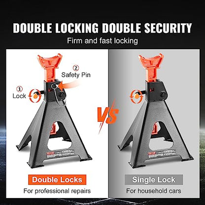 VEVOR Jack Stands, 6 Ton (13,000 lbs) Capacity Car Jack Stands Double Locking, 14.2-23 inch Adjustable Height, for Lifting SUV, Pickup Truck, Car and UTV/ATV, Red, 1 Pair - style: 6T 2-Locking