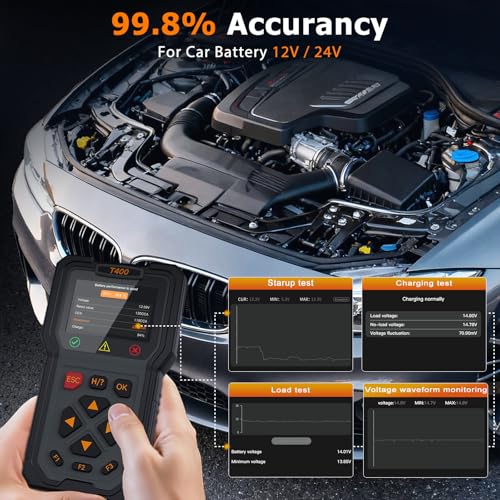 TopDiag T400 4-in-1 OBD2 Scanner Diagnostic Tool, Car Diagnostic Tool, 12V Battery Tester Check Engine Code Reader, Relay Tester, Fuel Injector Tester for Any Vehicle with an OBDII Port - color: T400-BLACK