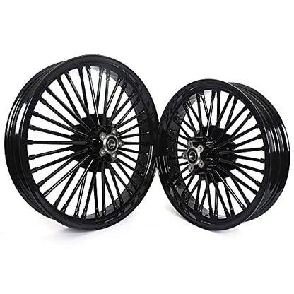 TOFR 21x3.5 18x3.5 Fat Spoke Black Wheels For Harley Touring Baggers 84-08 - color: Gloss Black, size: Front:21x3.5 Rear:18x3.5