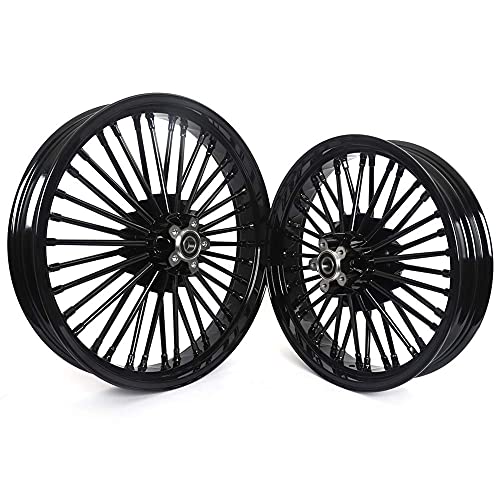 TOFR 21x3.5 18x3.5 Fat Spoke Black Wheels For Harley Touring Baggers 84-08 - color: Gloss Black, size: Front:21x3.5 Rear:18x3.5