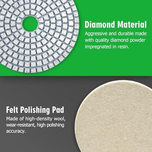 WORKEASE 3" Diamond Polishing Pads Kit 12PC 50-6000 Grit, M14 Backer - size: 3 Inch 50-6000 Grit