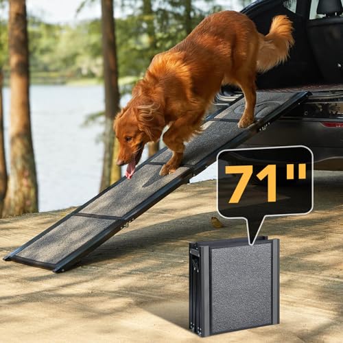 PetThem Dog Ramp for Cars, 71" L × 17.2" W, Extra-Long Foldable - size: 71" L x 17.2" W with Dog Pattern Upgraded