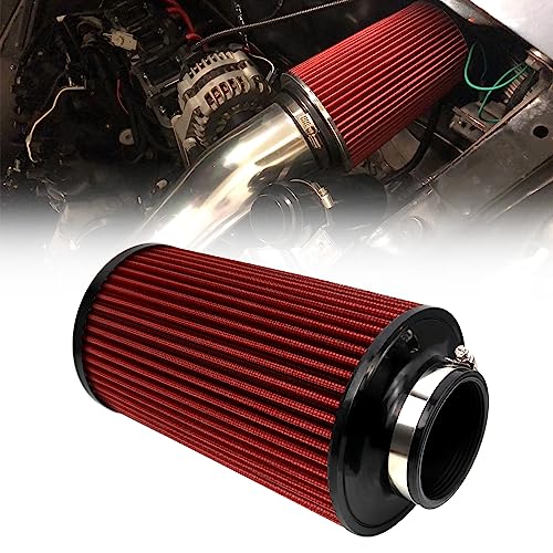 RYANSTAR Racing 3 Inch Cone Air Filter 76mm High Flow 270mm Tall - color: red, size: 3" Tall