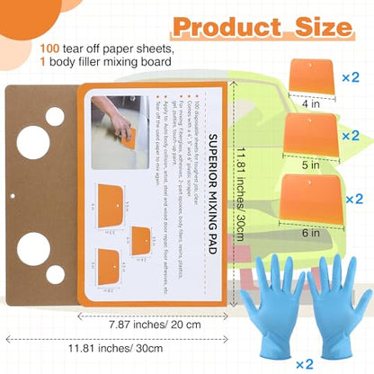 Saillong 9 Pcs Body Filler Mixing Board Kit, Mixing Pad, Scraper, Glove