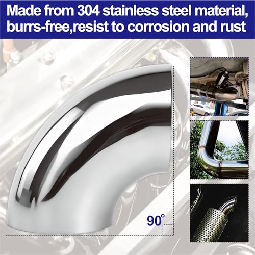 4PCS 2 1/2 Exhaust Pipe Stainless Steel Elbow 2.5" 90° Mandrel Bend Elbow-Thickness 16GA/.065" Wall, 304 Stainless Elbow Exhaust Tubing for Car Modified Exhaust Elbow Pipe, Stair Handrail - size: 2.5" 90° (4 Pack)