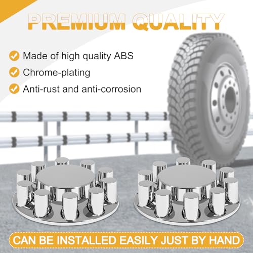 2 Front Axle Cover ABS Chrome Flat Top Kit with 33mm Thread-on Lug Nut Covers and Removable Center Caps for Semi Trucks - color: 2 Front