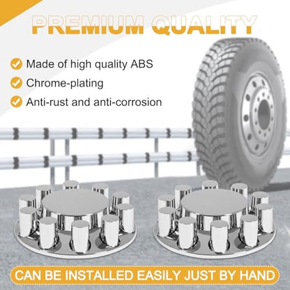 2 Front Axle Cover ABS Chrome Flat Top Kit with 33mm Thread-on Lug Nut Covers and Removable Center Caps for Semi Trucks - color: 2 Front