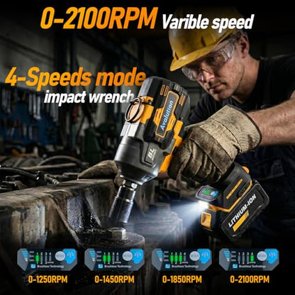 Avalution Cordless Impact Wrench 1/2 Inch, Brushless High Torque Impact Gun