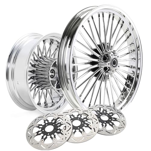 TOFR 21" 16" Fat Spoke Wheels w/Floating Rotors For Harley Touring 09-25 - color: Chrome Wheels + Floating Rotors, size: Front:21x3.5 Rear:16x5.5
