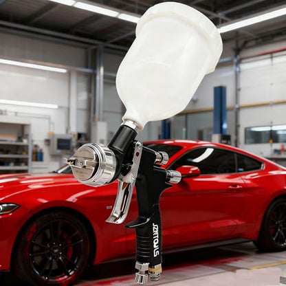 TE20 HVLP Air Spray Gun 1.3mm Nozzles, Car Paint Gun Sprayer,Forged Body, Anodised Finish，Paint Gun for Varnish and Top Coat, with Paint Sprayer Accessories (Black（Plum Blossom Nozzle）) - style: Black（Plum Blossom Nozzle）